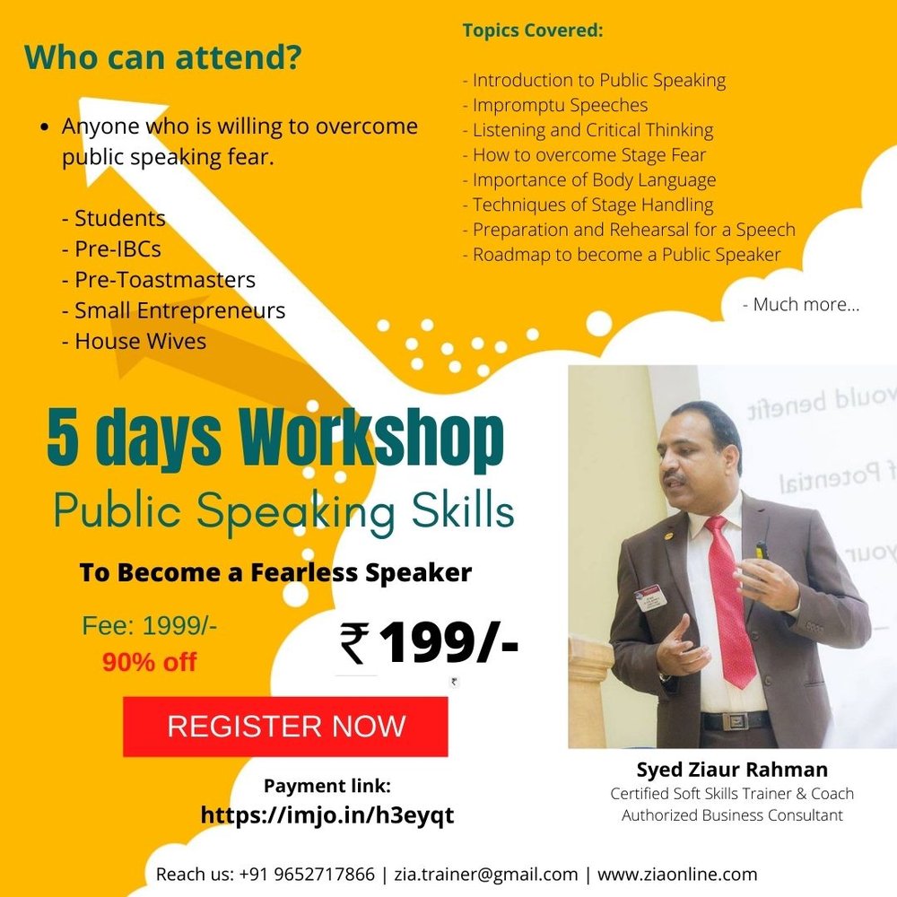 5-Day Public Speaking Workshop flyer